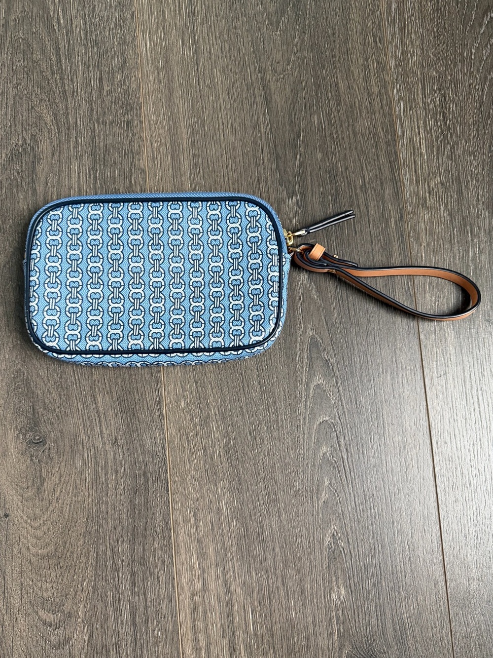 Tory Burch Gemini Link Wallet Jacquard Zip Around Clutch Blue Color - Picture 2 of 7
